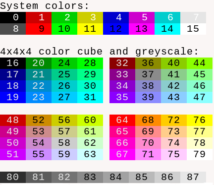 default colors in an 88-color terminal